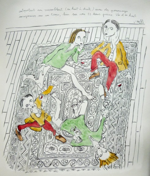 Autoportrait Non Ressemblant (En Haut À Droite) Avec Des Personnages Imaginaires Sur Un Tapis, Hier Soir Vers 22 Heures Précise. Vu D'en Haut